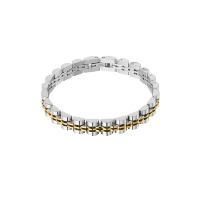 Stoere schakelarmband - zilver/goud