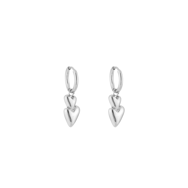 Oorbellen met 2 hartjes - zilver