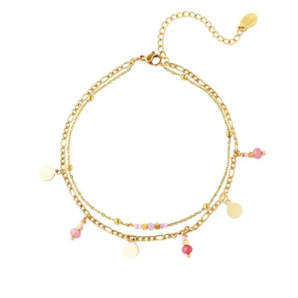 Dubbel gelaagd enkelbandje Roze Stainless Steel