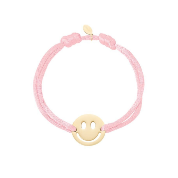 Satijnen armband met smiley - licht roze