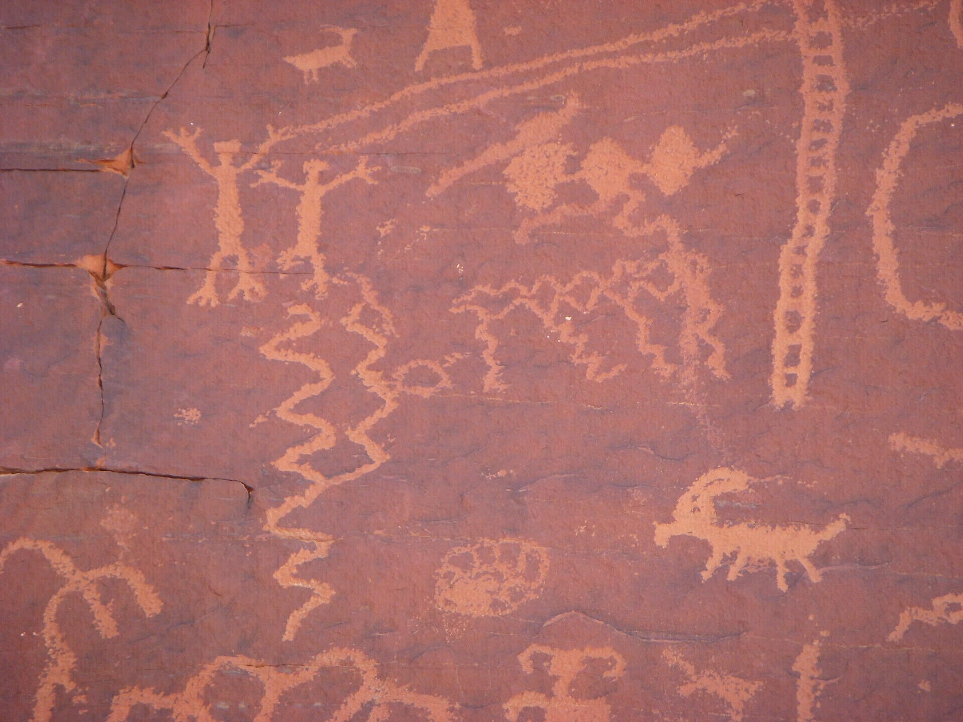 Pétroglyphes ancestraux et art rupestre gravés sur la roche à Atlatl Rock, Valley of Fire