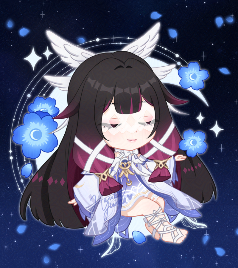 Columbina Hyposelenia Chibi Fanart - Eyes closed - Genshin Impact