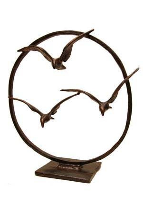 Vogel sculptuur “De overtocht”gepatineerd