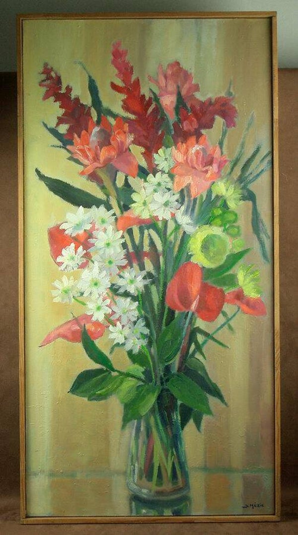 Peinture Huile sur toile Nature morte aux fleurs par Suzette Mezie
