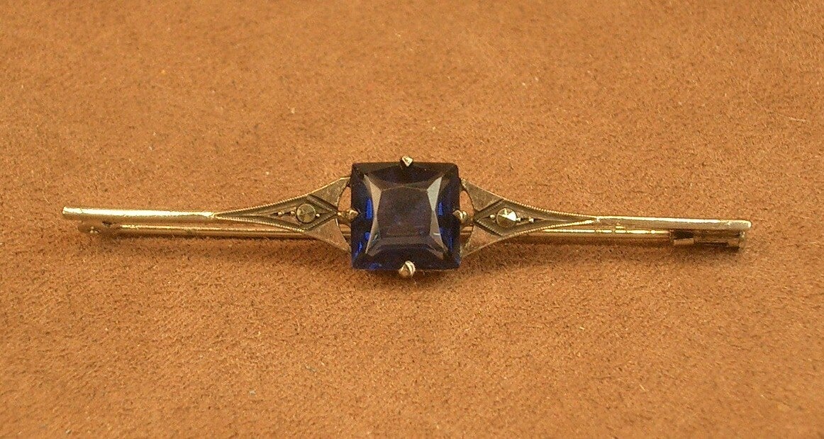 Belle broche Art Déco barette en argent et pierres