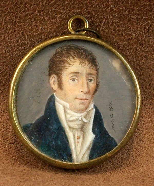 Peinture miniature portrait d'homme de qualité, du début du XIXe siècle signée datée 1817