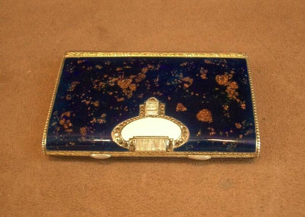 Magnifique minaudière Art Déco en vermeil et émail façon Lapis Lazuli