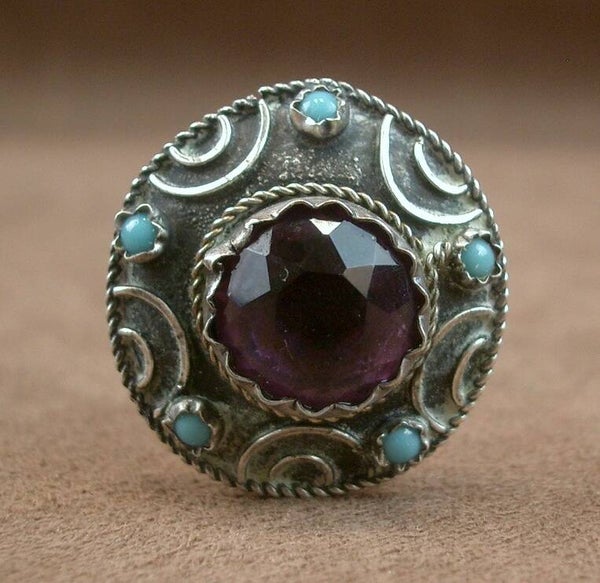 Epingle à chapeau ancienne en argent et pierres