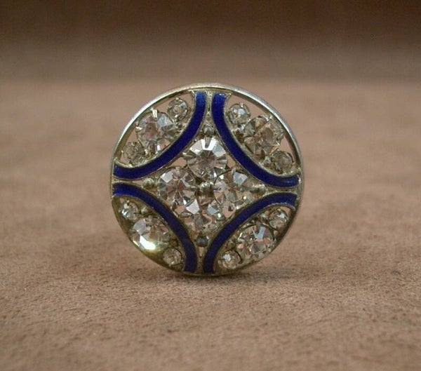 Epingle à chapeau ancienne en métal émaillé et strass