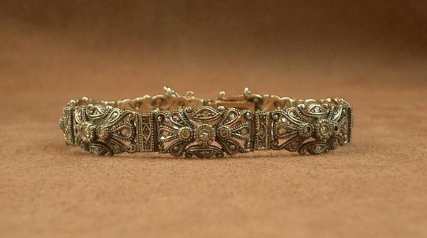 Bracelet ancien Or et Argent sertie de diamants taille rose