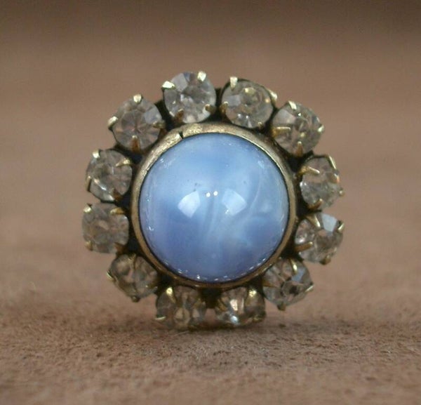 Epingle à chapeau ancienne métal doré et cabochon de verre