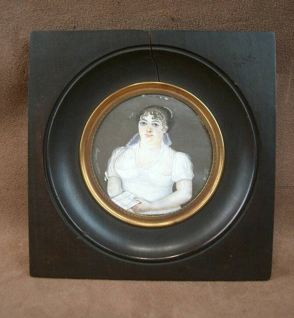 Peinture miniature Portrait de dame du début du XIXe siècle signée Lavigne amateur