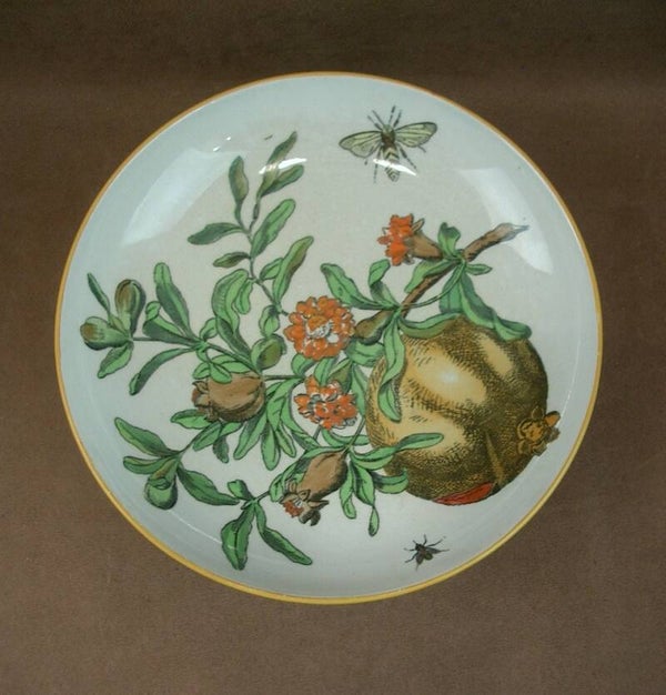 Coupe montée sur talon en faience de Creil Montereau à décor de fuits grenade