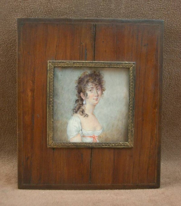 Peinture miniature portrait de Dame  du XIXe siècle