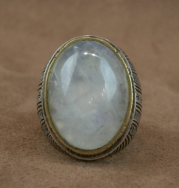 Importante bague Jalan Jalan en argent massif et pierre de Lune