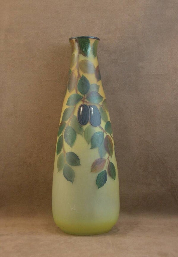 Très important vase Art Déco en verre émaillé signé Leune