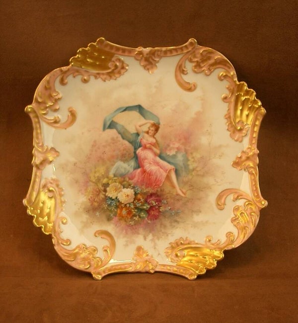 Grand plat en porcelaine de Limoges Art Nouveau Barny & Rigoni