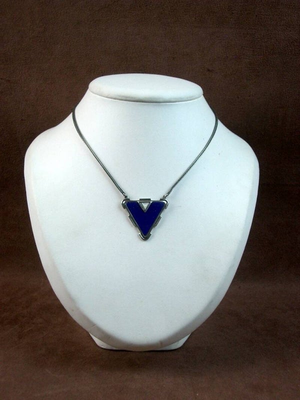 Collier ras de cou Art Déco en argent Lapis lazuli et nacre