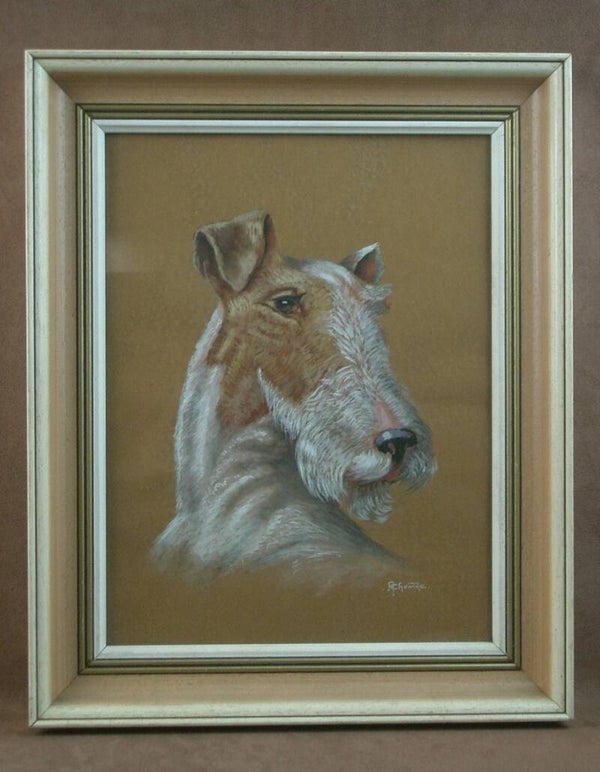 Gouache, portrait de Chien Fox Terrier, Milieu du XXe siècle