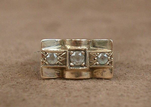 Bague Art Déco tank Or et Argent