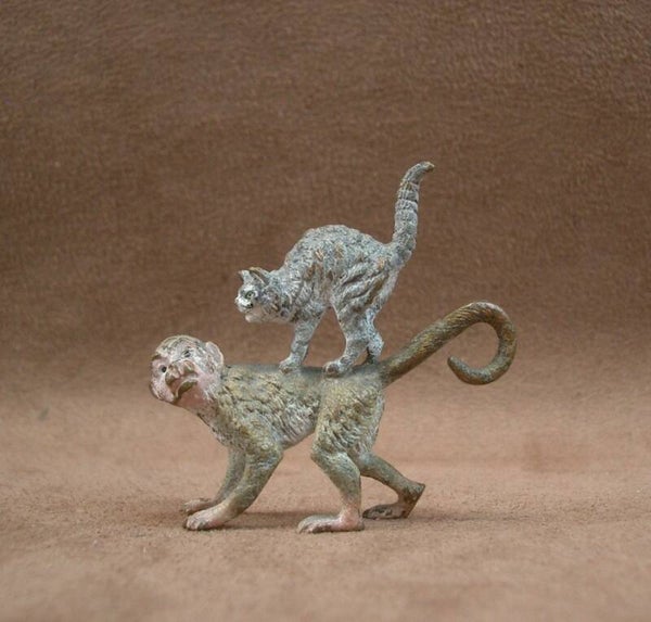 Bronze de vienne ancien chat sur le singe