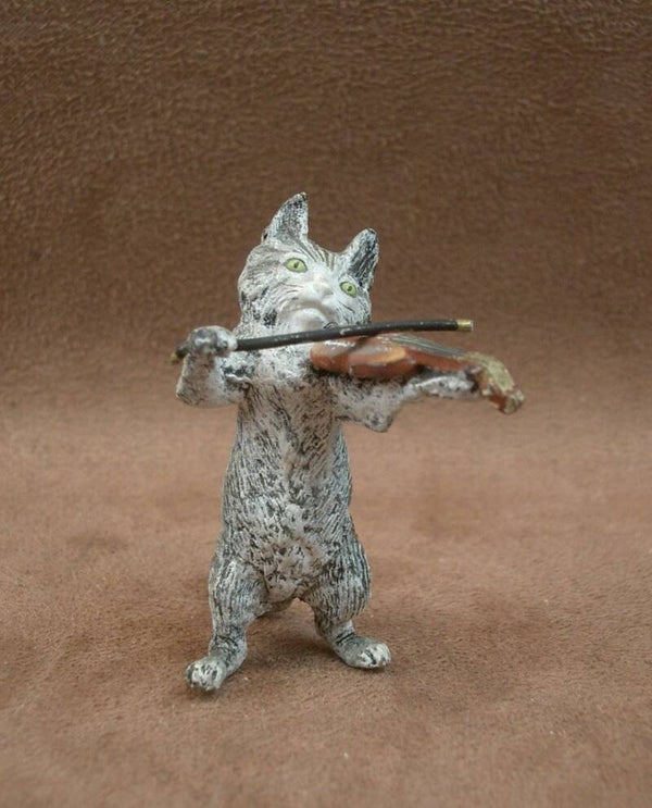 Bronze de Vienne ancien Chat musicien Franz Bergmann