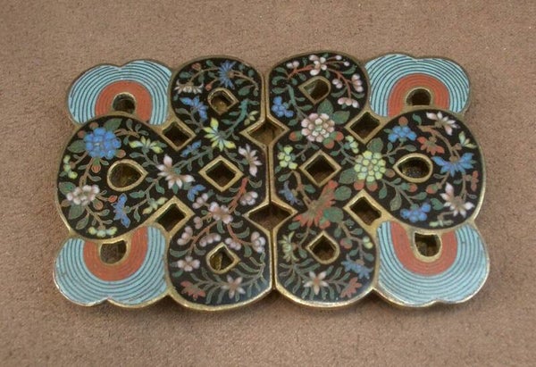 Boucle de ceinture japonaise ancienne en émaux cloisonnés période Meiji