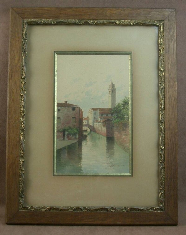 Aquarelle ancienne , vue de Venise par Andrea Biondetti (1851–1946)