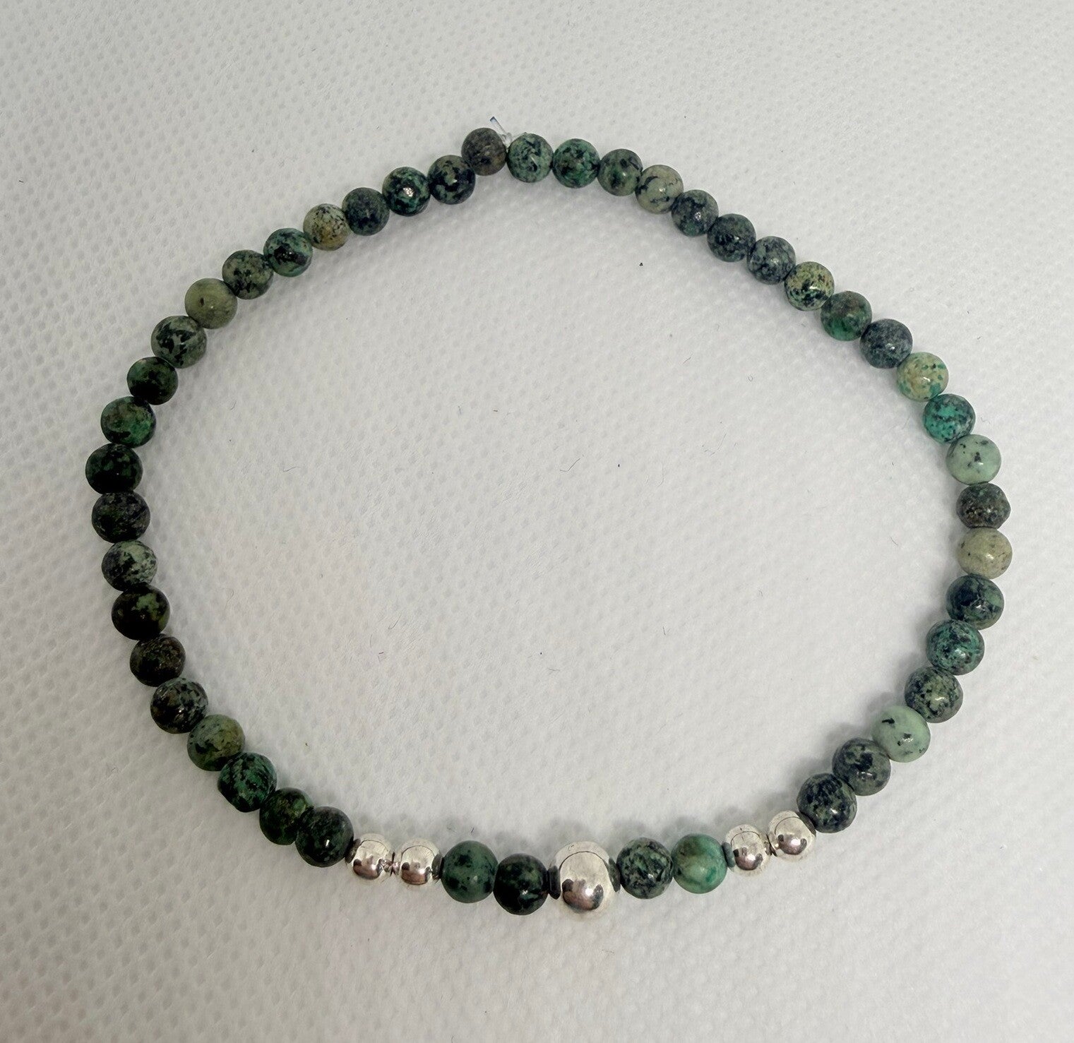 Bracelet - African Turquoise, Silver Ball Spacers