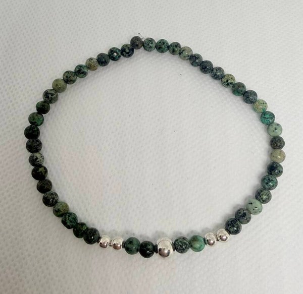 Bracelet - African Turquoise, Silver Ball Spacers