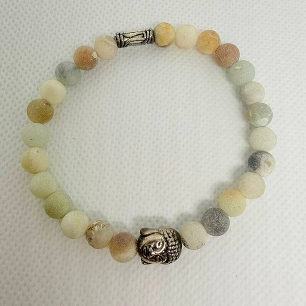 Bracelet - Matte Amazonite, Buddha and Silver Spacers