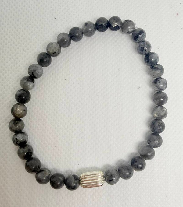 Bracelet - Larvikite, Silver Oval Spacer