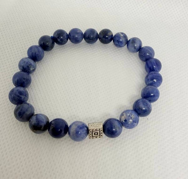 Bracelet - Sodalite, Square Silver Spacer