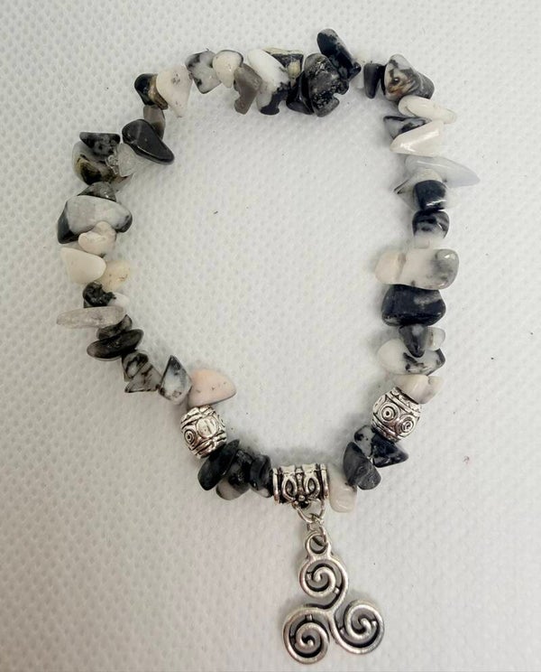 Bracelet - Zebra Jasper Chips, Triskelion Charm