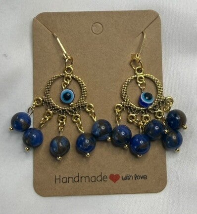 Earrings - Chandelier Dark Blue Golden Chalcedony