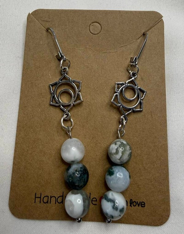 Earrings - Moss Agate Beads