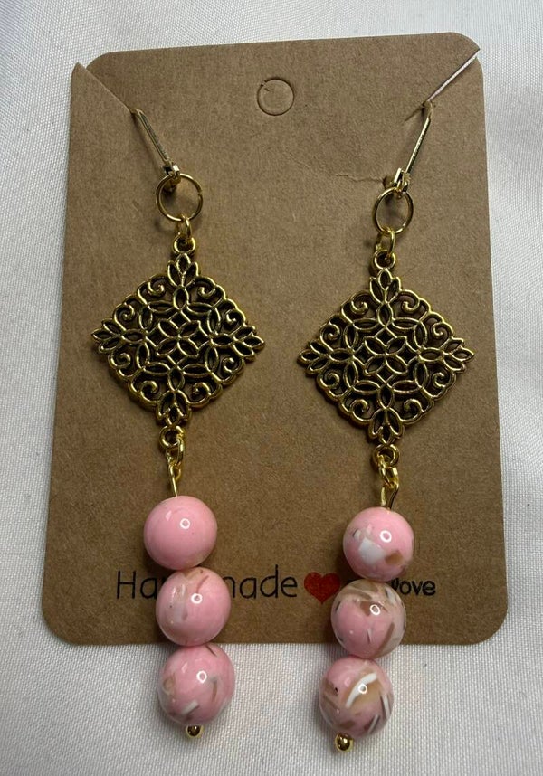 Earrings - Pink Shell Howlite Turquoise Stones Beads