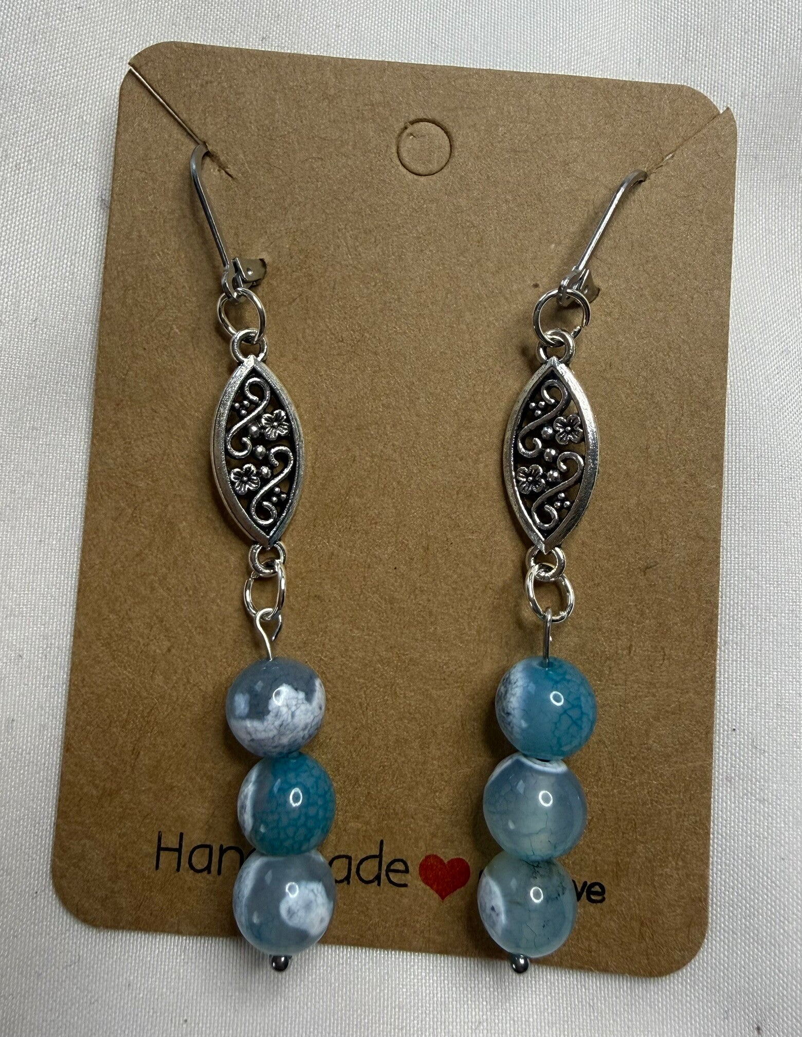 Earring - Natural Blue Fire Agate Bead