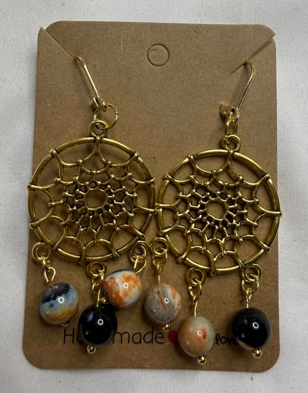 Earrings - Chandelier Orange Flame Agate Beads