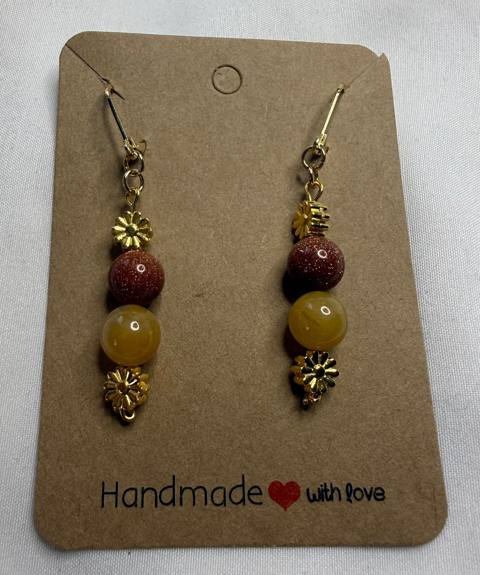 Earrings - Gold Sandstone and Peach Moonstone