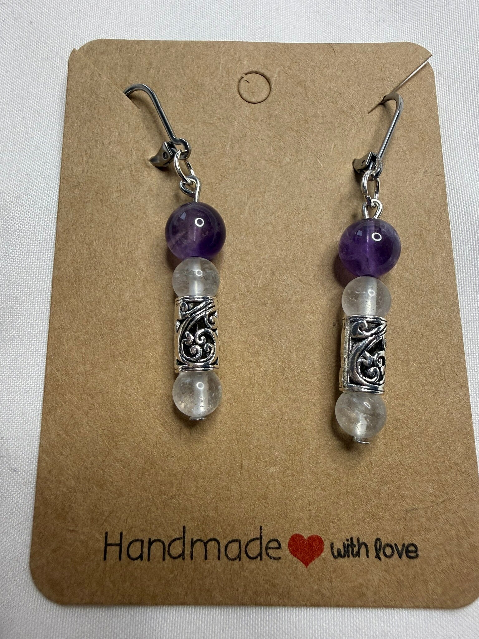 Earrings - Amethyst and Clear Quartz