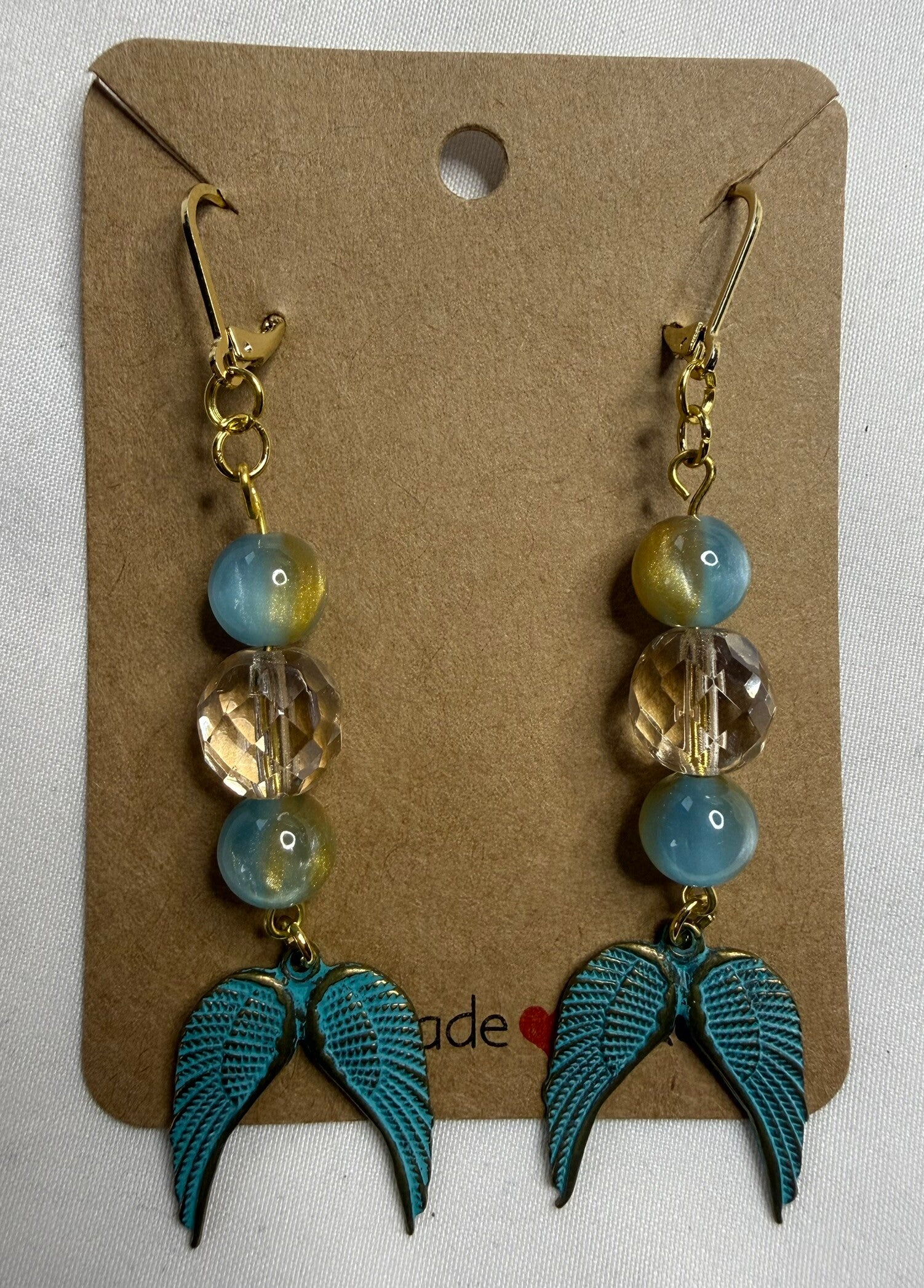 Earrings - Golden and turquoise glass beads