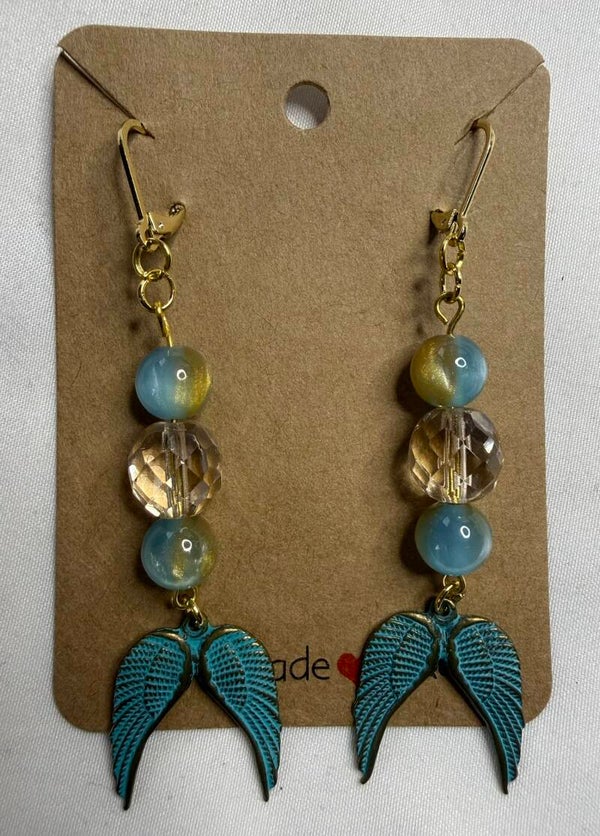 Earrings - Golden and turquoise glass beads