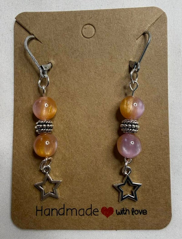 Earrings - Golden Pink Glass Beads
