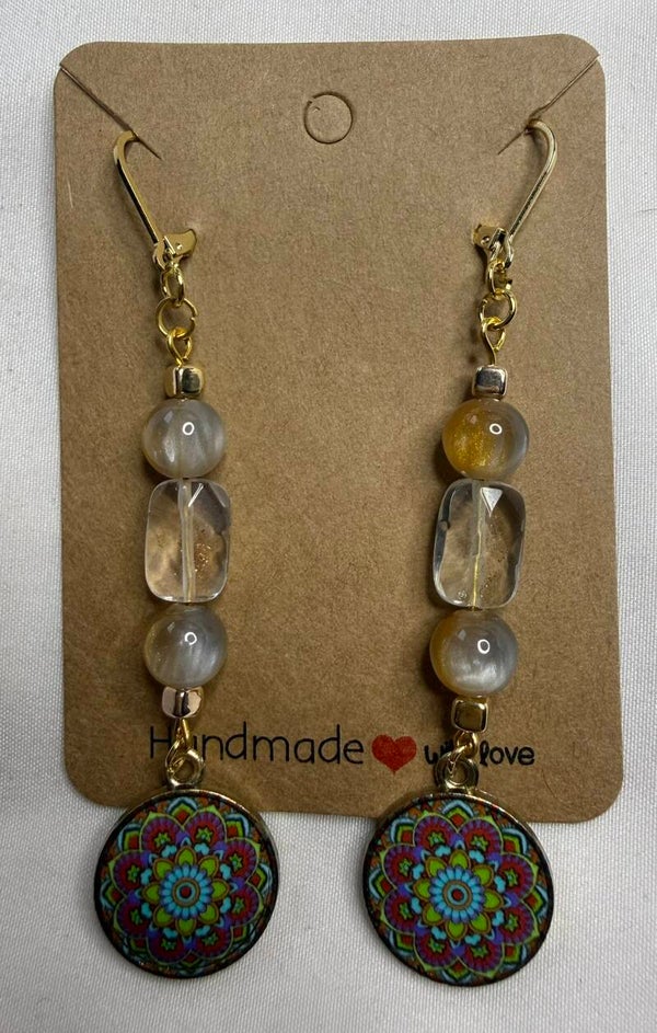 Earrings - Golden Cream Glass Beads
