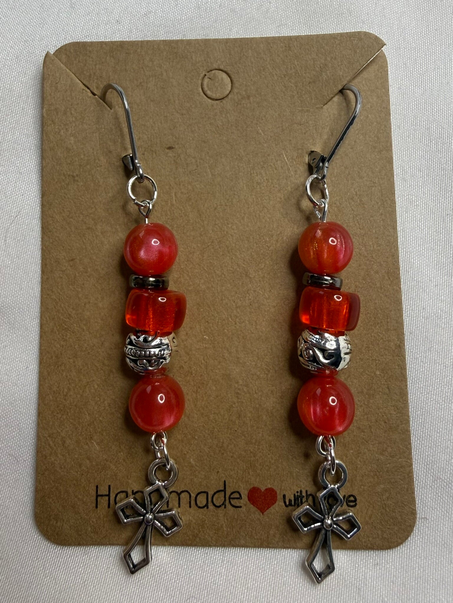 Earrings - Golden Coral Glass Beads