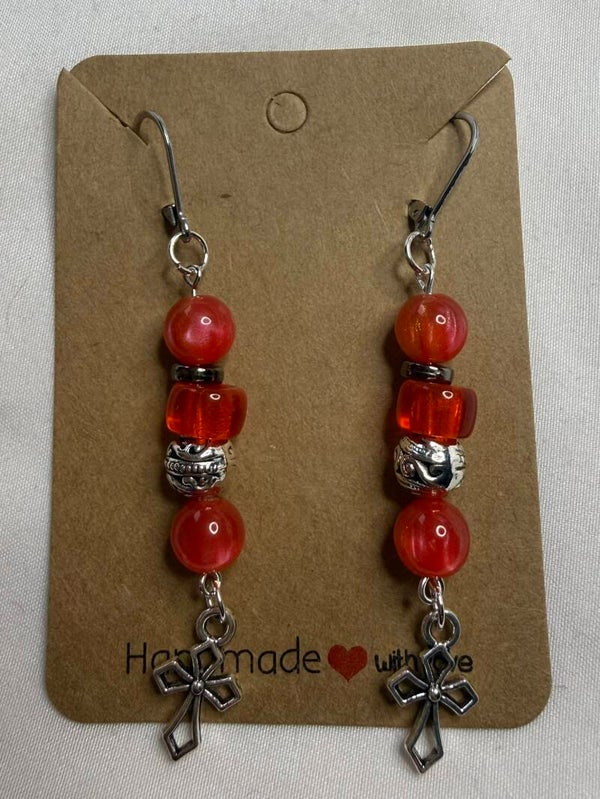 Earrings - Golden Coral Glass Beads