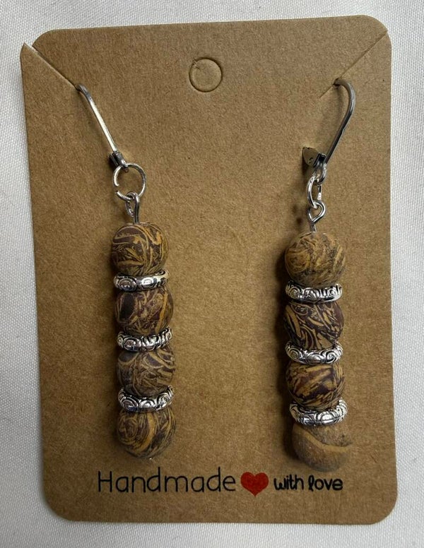Earrings - Natural Elephant Skin Jasper Beads