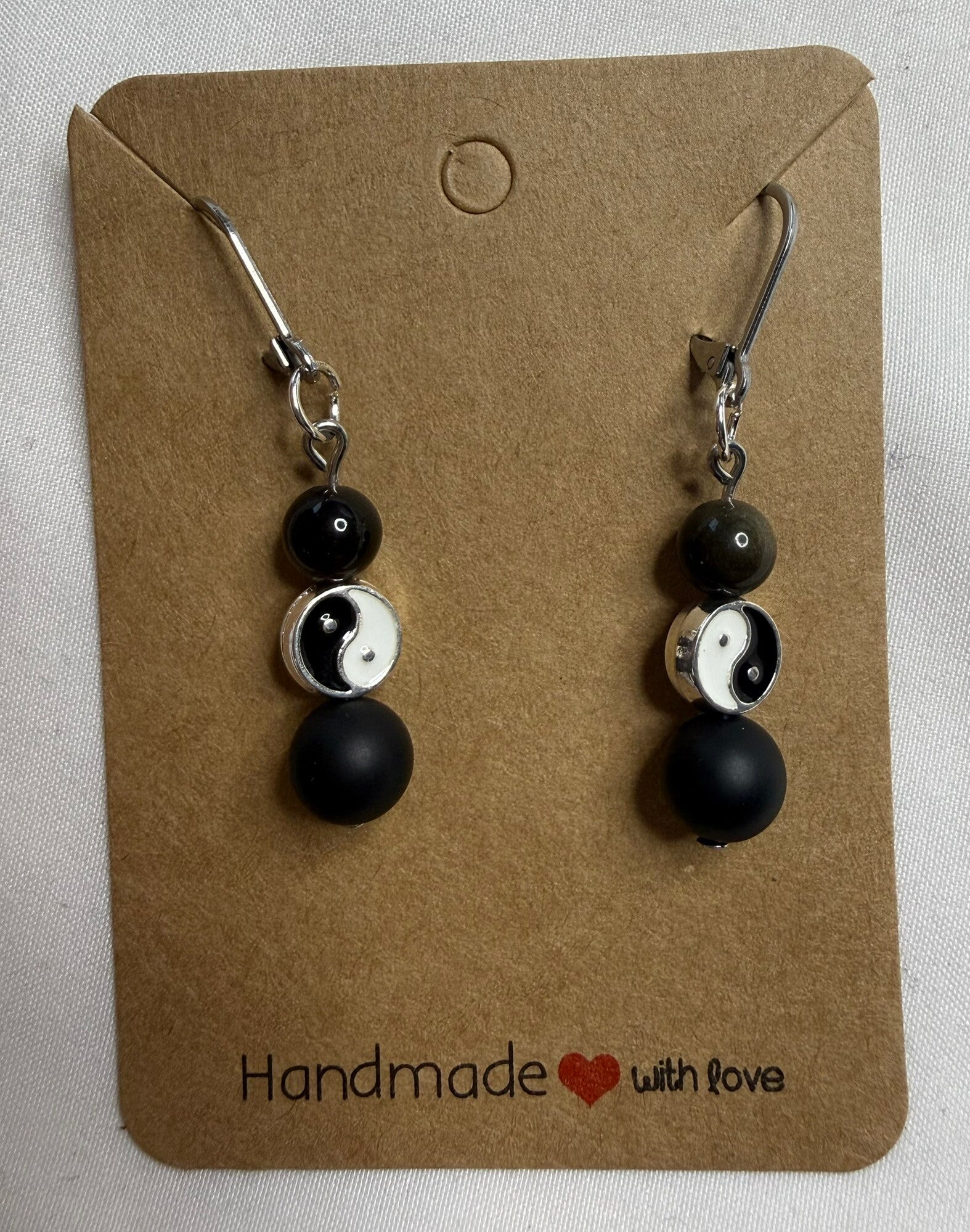 Earrings - Black Silver Sheen Obsidian and Black Matte Onyx