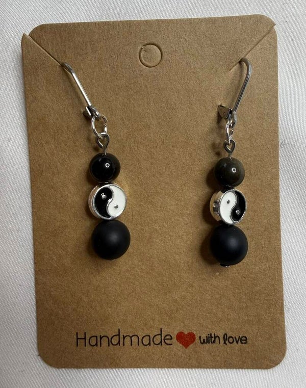 Earrings - Black Silver Sheen Obsidian and Black Matte Onyx